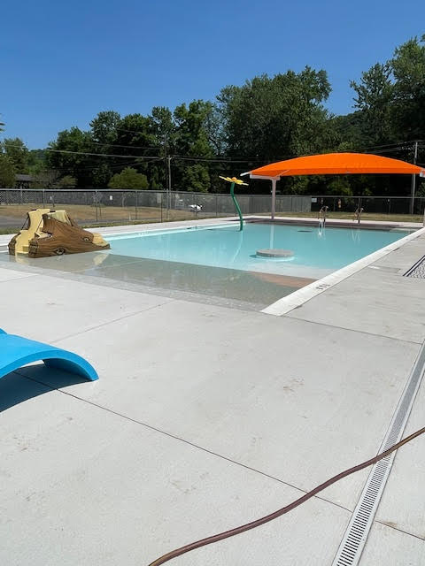 Covered gathering area at the pool
